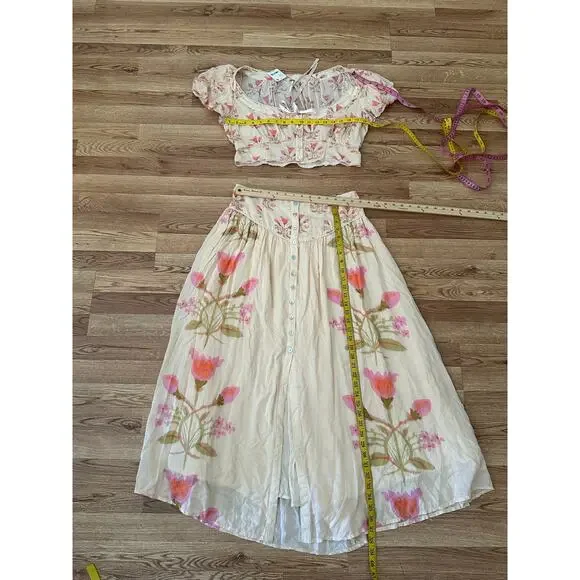 Free People Easy to Love 2 Piece Multicolor Floral  Maxi Skirt Set Size L - NWT - Picture 5 of 8